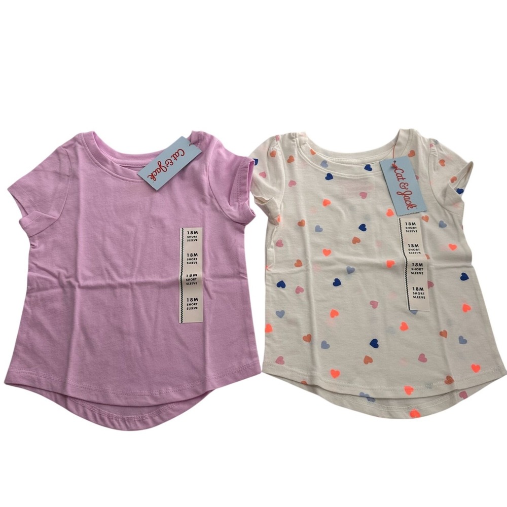 Cat & Jack Baby Girls 2-Pack‎ Short Sleeve Tees 18M Light Purple Multi-Heart Lot